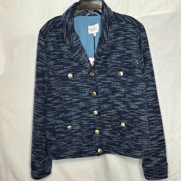 Jaclyn Smith Blazer, Knit Jacket, Blue with Shimmer, NWT in Size L - Picture 2 of 15